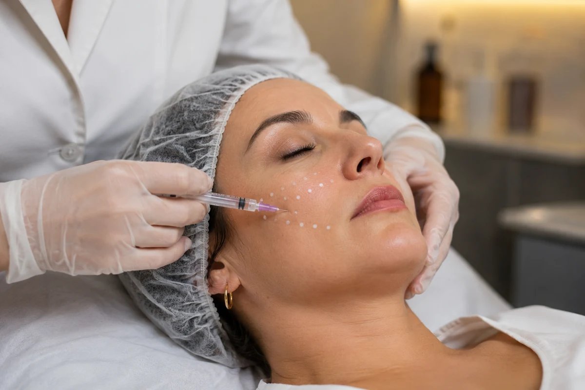 Ilustração fotográfica de um procedimento estético facial.